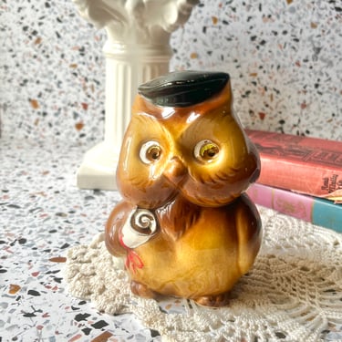Vintage Owl Ceramic Bank, Graduate, Professor, Gradution Gift, Lefton, Mid Century Decor 