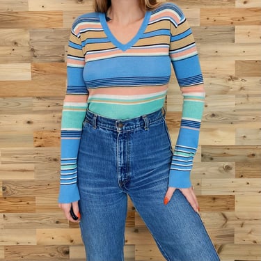 60's Fritzi Striped Lightweight Knit Vintage Sweater Top 