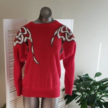 Vintage 80s Red Sweater Super Soft Lambswool Angora Mde in Hong Kong M/L 