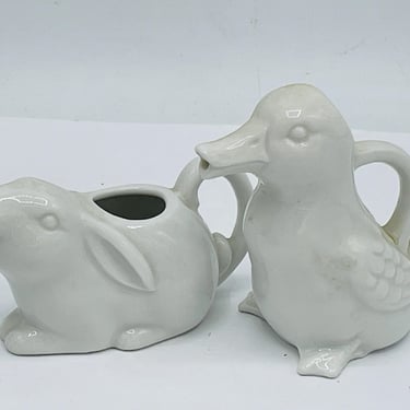 Vintage (2) Small White Duck and Rabbit shaped creamer/milk jug- creamer 