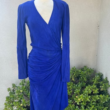 Vintage suede leather wrap dress Royal blue size Medium Leather by Tushak 