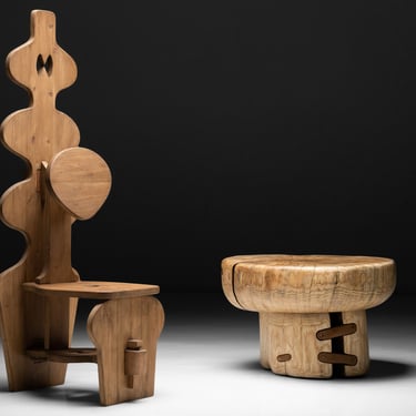 Unique Folky Chair / Primitive Wooden Side Table