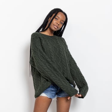 GREEN CABLE KNIT J Crew Oversize Boxy Slouchy Oversize Vintage / Large Xl 