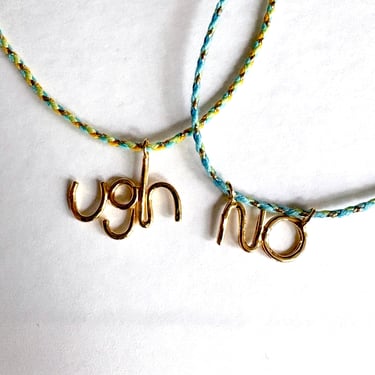 Ugh No - Handmade Word Pendant 14k gold plated on colorful cotton cord 