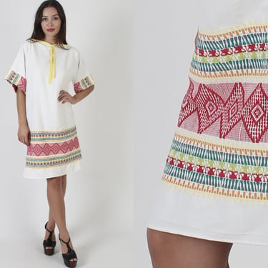 Oversized Traditional Aztec Embroidered Guatemalan Tent Dress With Tribal Print 