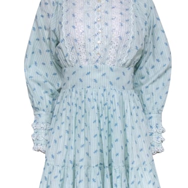 byTimo - Blue Floral Long Sleeve w/ Eyelet Lace Detail Dress Sz XS