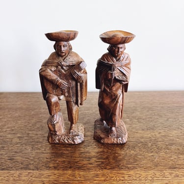 Vintage Hand-Carved Wooden Musician Figurines 
