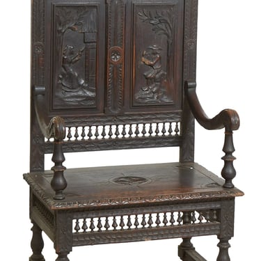 French Provincial Carved Oak Armchair, , 19th century