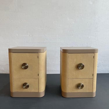 Art Deco Leather Faux Shagreen Night Stands By Gilbert Rohde