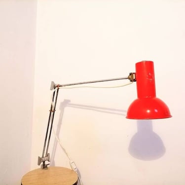 Vintage Architect's Red Light/ Angle Poise Light/ Adjustable Light/ Red Metal Light/ Swing Arm Lamp/ Mid Century/ Yugoslavia/ 70s 