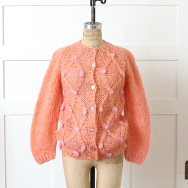 Vintage 60's Men's Orange Mohair Fuzzy Cardigan Sz L Sweater Kurt