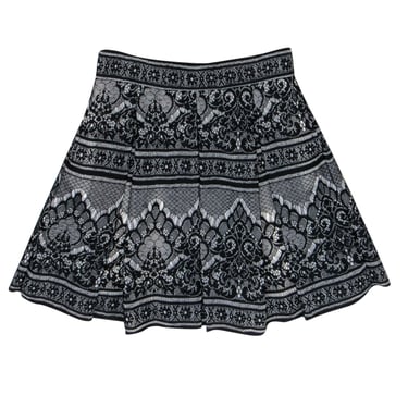 Maje - Black & White Lace Pleated Skater Skirt Sz 8