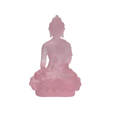 Crystal Glass Pate-de-Verre Pink Gautama Amitabha Shakyamuni Statue ws2102E 