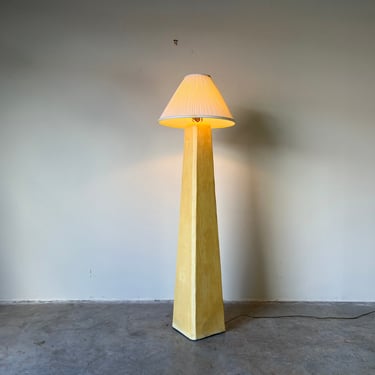 80's Postmodern Geometric Plastered Wood Floor Lamp 
