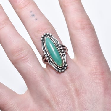 Native American Sterling Silver Turquoise Marquise Ring, Southwestern Jewelry, Size 8 US 