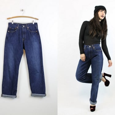 1980s levis denim jeans 501 29" waist / high waist button front | small 