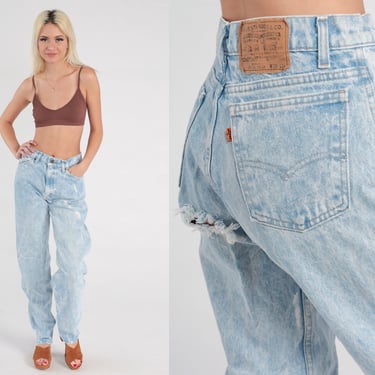 Ripped Levis Jeans 30 -- Acid Washed Distressed Jeans Straight Leg Jeans 80s 90s Bleached Jeans Denim Pants High Waist Medium Tall 30 x 34 