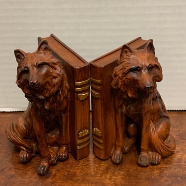 1970s Wooden Fox Bookends 