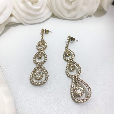 rhinestone teardrop dangle earrings, vintage statement formal jewelry gift 