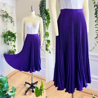 Vintage 1980s Skirt | 80s Wool Royal Purple Accordion Pleated High Waisted Swing Circle Skirt (x-small) 