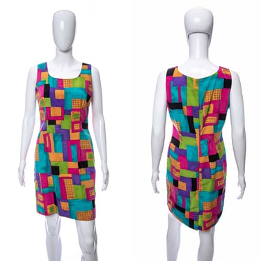 1990's J.S.J Petites Mulitcolor Graphic Print Dress Size M