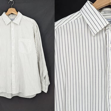 Vintage 90s Yves Saint Laurent XL White Cotton Striped Long Sleeve Button Up Shirt 