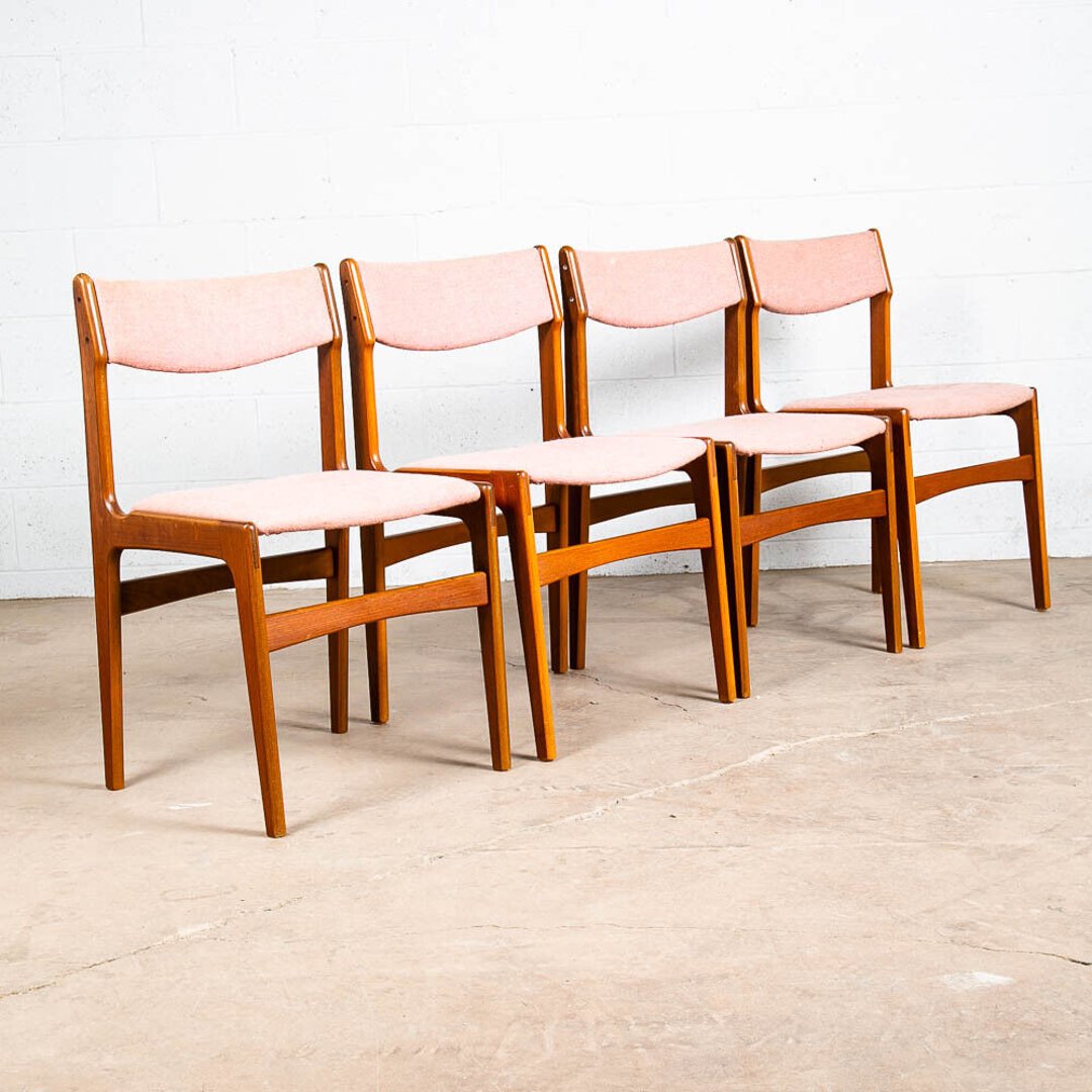 Mid Century Danish Modern Dining Chairs Set 4 Teak Wood Salmon