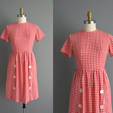 1950s vintage dress | Red Gingham Print Cotton Dress | Medium | 