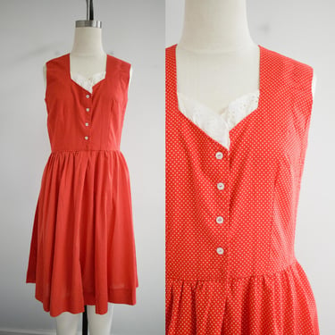 1970s/80s Red Swiss Dot Dress 