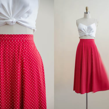 cute cottagecore skirt 80s 90s vintage red polka dot knee length skirt 