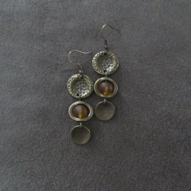 Mid century modern orange frosted glass and bronze earrings 