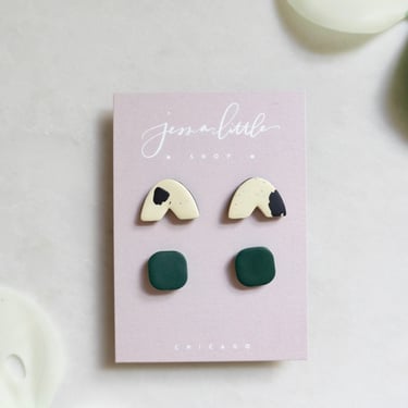 Stud Pack #4 | Vanilla Bean Arches + Forest Green, Polymer Clay Earrings, Hypoallergenic Stainless Steel Posts, Statement Studs 