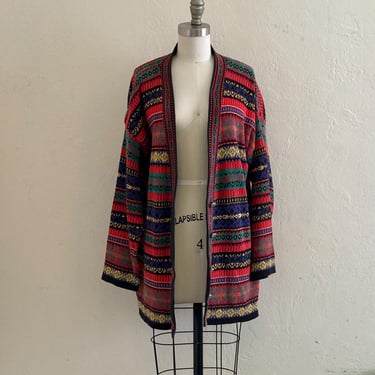 vintage 80's striped aztec knit long relaxed cardigan 