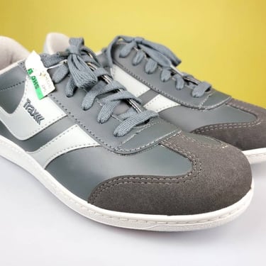 70s deadstock TRAX sneakers. All manmade vinyl. Rare color scheme. Grey & grey. Unisex. Just about perfect. (Mens 9/ Womens 10.5) 