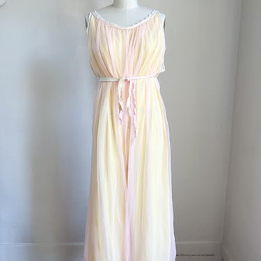 Vintage 1960s Pink & Yellow Chiffon Lingerie Jumpsuit / L 