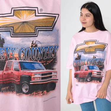 90s Chevrolet Truck T Shirt Chevy Country Car Shirt Western Cowboy Graphic T Shirt Baby Pink Tee Vintage 1990s Licensed Extra Large xl 