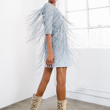 2018 Bottega Veneta Embellished Fringed Suede Dress