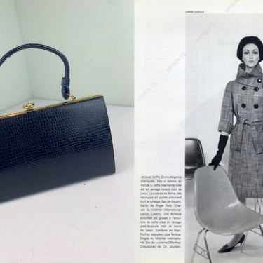 Completing Her Look - Vintage 1950s 1960s Navy Blue Faux Reptile Vinyl Handbag Purse 