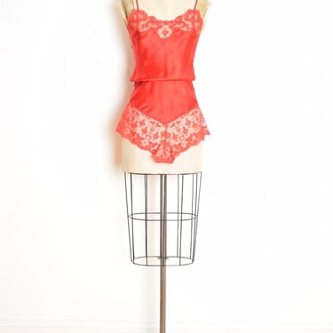 vintage 80s silk teddy lingerie GUY LAROCHE red hearts lace bodysuit negligee XS clothing 