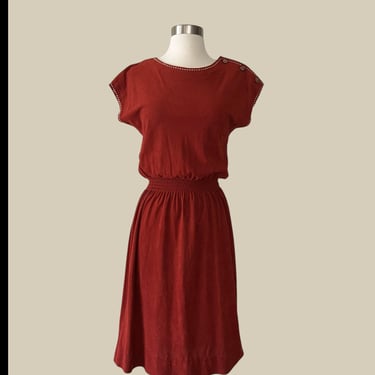 Vintage 70s Rust Faux Suede Dress 