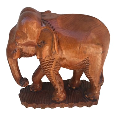 Vintage LARGE Solid Teak Wood Elephant Statue | Hand Carved Wood African Elephant Figurine | Boho Chic Home Décor 