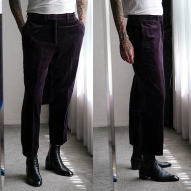 Vintage 90s POLO Ralph Lauren Aubergine Velvet Flat Front Pants | Made in Dominican Republic | 100% Cotton | 1990s RL Designer Velour Pants 