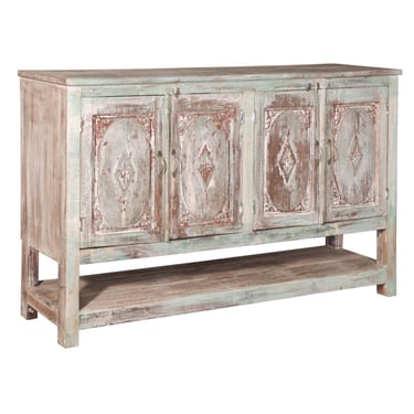 Painted Hand Carved 4 Door Sideboard