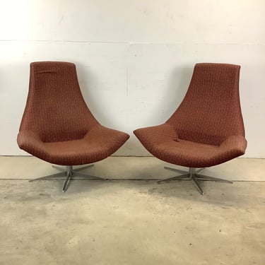 Pair Italian Modern Swivel Lounge Chairs 