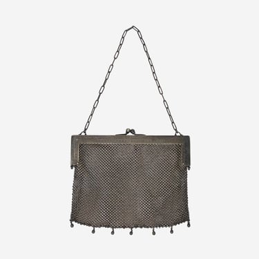 Vintage Tarnished Silver Kiss Lock Metal Mesh Bag Chainmail Metal Bag Art Deco Bag Top Handle Bag Mini Chain Fringe Bag 