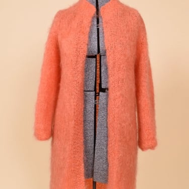 Salmon Handmade Long Knit Mohair Cardigan, M