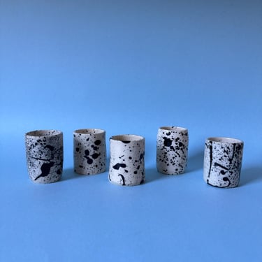 handmade set of (6) porcelain speckle pattern sipping cups 