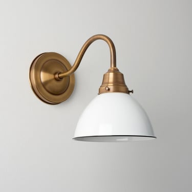 Metal Dome Shade - Gooseneck Wall Sconce - Farmhouse Lighting - Task Lighting - Brass Wall Lamp - Kitchen Fixture 