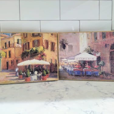 Two Vintage Italian Scene Burlap Wrapped Wall Hangings Wall Décor Home Décor 