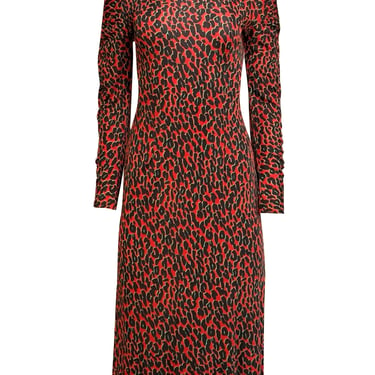 La DoubleJ - Red, Black, & Green Leopard Print Midi Dress Sz S